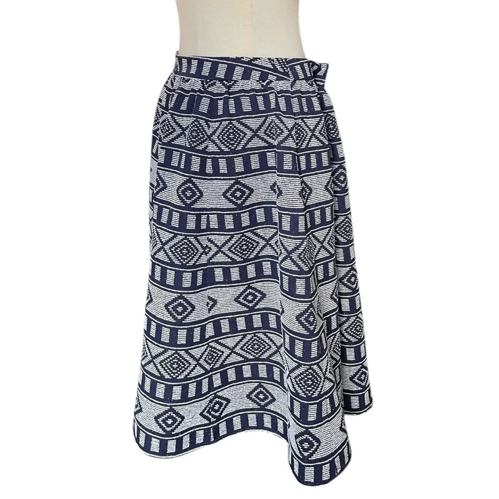 Halogen Navy Aztec Textured Midi Bubble Skirt Sz 14​​​